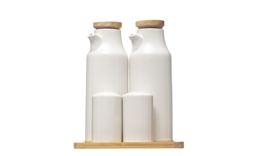 Vinegrette set condimento in ceramica e bamboo- -Bianco-Bamboo-18 cmx15 Vinegrette set condimento in ceramica e bamboo- -Bianco-Bamboo-18 cmx15