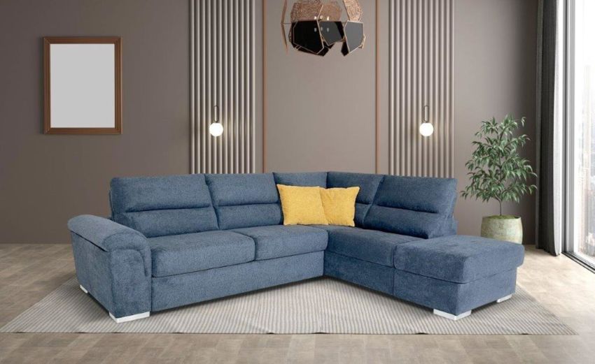 Faenza divano letto angolare in tessuto blu-Materasso h. 17 cm-Blu-Tessuto-140 x 198 cm