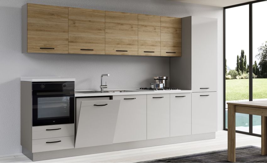 Gilda cucina 330 cm colore light grey e rovere cadiz -4 elettrodomestici