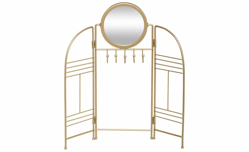 Gold portagioie in metallo dorato con specchio- -Oro-Metallo-33 cmx32 cm
