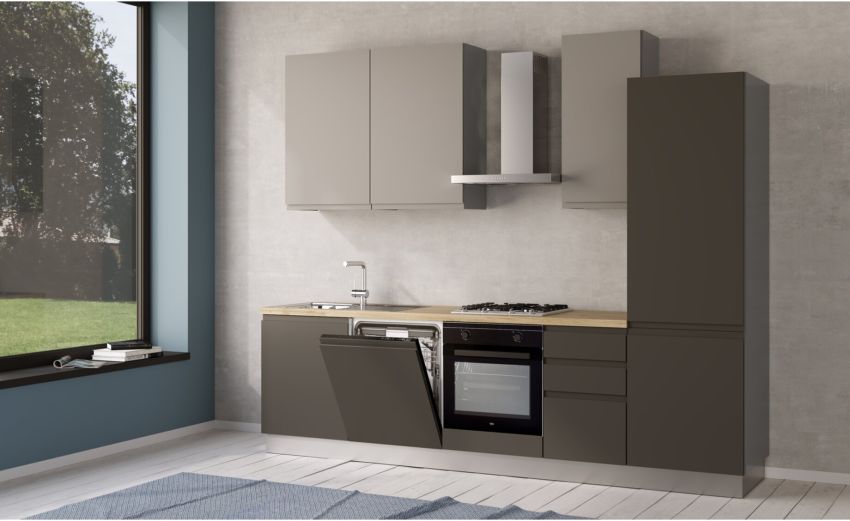 Iris cucina 285 cm colore grigio scuro e grigio chiaro con lavastoviglie-4 elettrodomestici--Melaminico