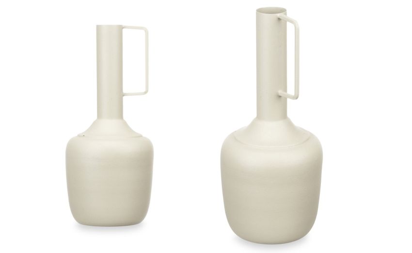 Vaso in metallo collo lungo crema h30 cm--Beige-Metallo