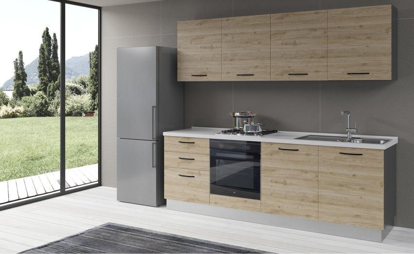 Gilda cucina 300 cm colore rovere cadiz -3 elettrodomestici