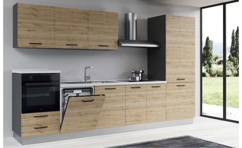 Gilda 2.0 cucina 345 cm colore rovere cadiz -4 elettrodomestici Gilda 2.0 cucina 345 cm colore rovere cadiz -4 elettrodomestici