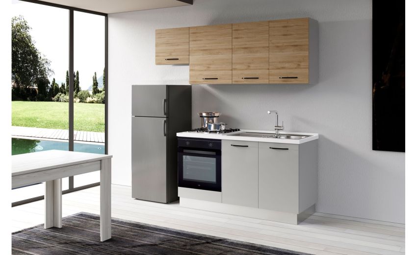 Gilda cucina 210 cm colore light grey e rovere cadiz-3 elettrodomestici-Grigio chiaro-Pannello Gilda cucina 210 cm colore light grey e rovere cadiz-3 elettrodomestici-Grigio chiaro-Pannello
