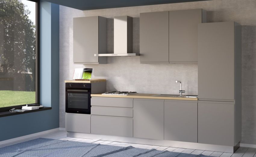 Iris cucina 330 cm colore grigio chiaro-3 elettrodomestici--Melaminico