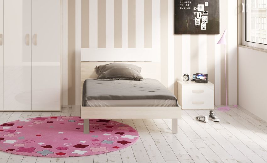 York letto singolo betulla e bianco lucido -In pannello York letto singolo betulla e bianco lucido -In pannello