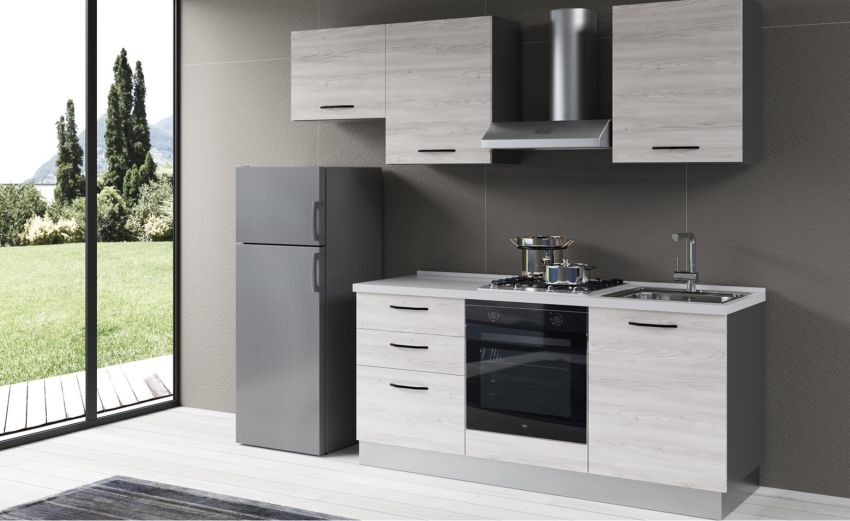 Gilda 2.0 cucina 240 cm colore frassino ghiaccio-3 elettrodomestici