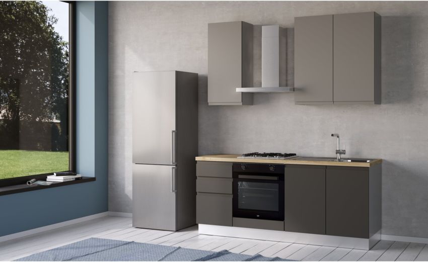 Iris cucina 195 cm colore grigio scuro e grigio chiaro -2 elettrodomestici--Melaminico Iris cucina 195 cm colore grigio scuro e grigio chiaro -2 elettrodomestici--Melaminico