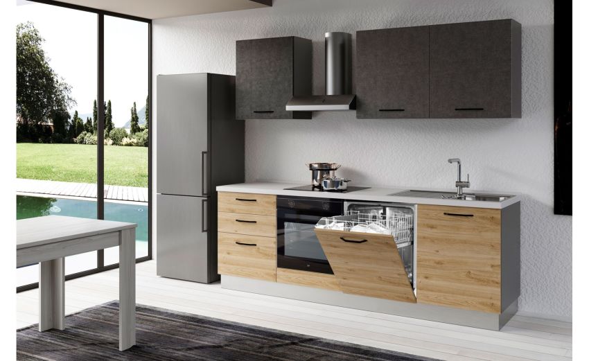 Gilda 2.0 cucina 300 cm colore rovere cadiz e portland -4 elettrodomestici