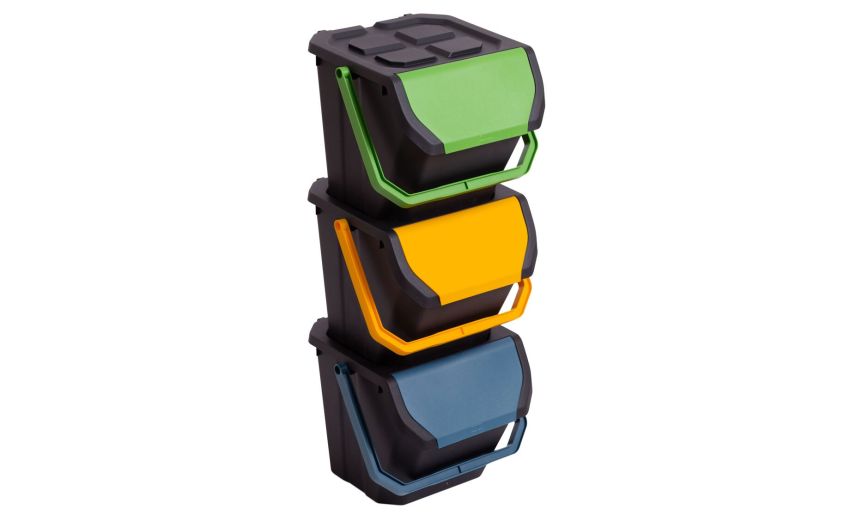 Frida set 3 cestini rifiuti raccolta differenziata 25L--Multicolore-Polipropilene-30 cmx38 cm