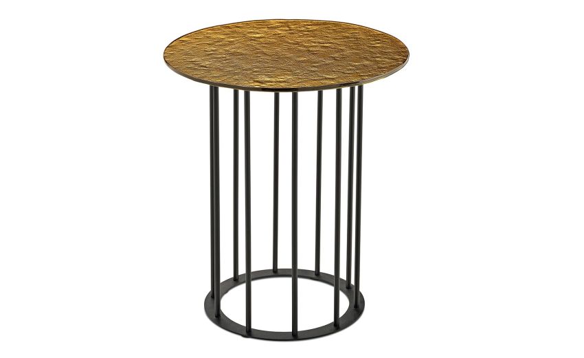 Chic tavolino rotondo Ø 45 metallo nero e piano ambra martellato--Oro-Metallo-50 cmx45 cm
