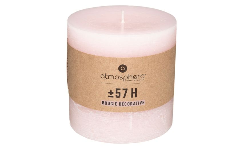 Rustic candela rosa H10 cm- --Cera