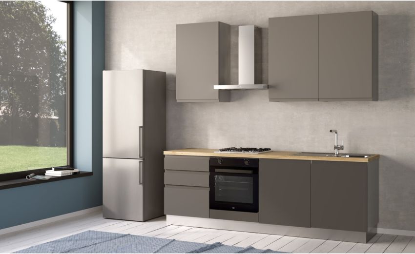 Iris cucina 240 cm colore grigio scuro e grigio chiaro-2 elettrodomestici--Melaminico