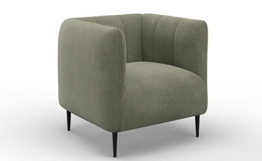 Alba poltrona in tessuto verde-Gamba in metallo nero-Verde-Tessuto-70 cmx74 cm