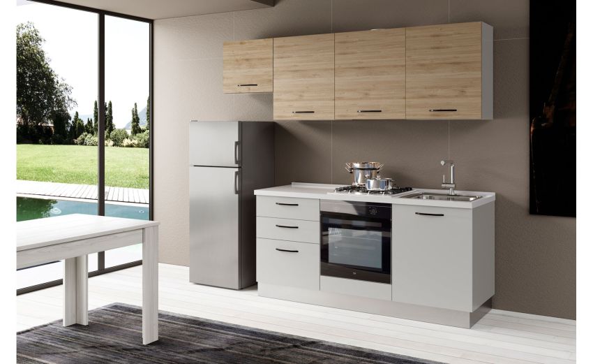 Gilda cucina 240 cm colore light grey e rovere cadiz -3 elettrodomestici-Grigio chiaro-Pannello Gilda cucina 240 cm colore light grey e rovere cadiz -3 elettrodomestici-Grigio chiaro-Pannello