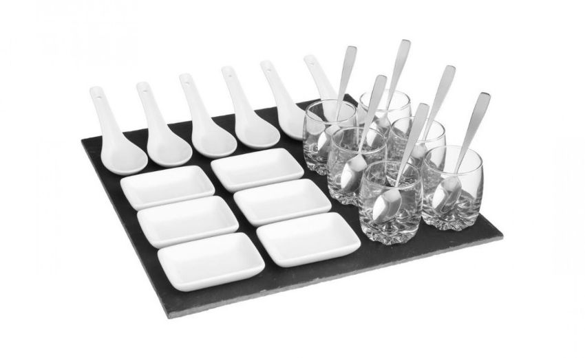 Square set 25 pezzi aperitivo con base ardesia- -Multicolore-Porcellana-30 cmx30 cm