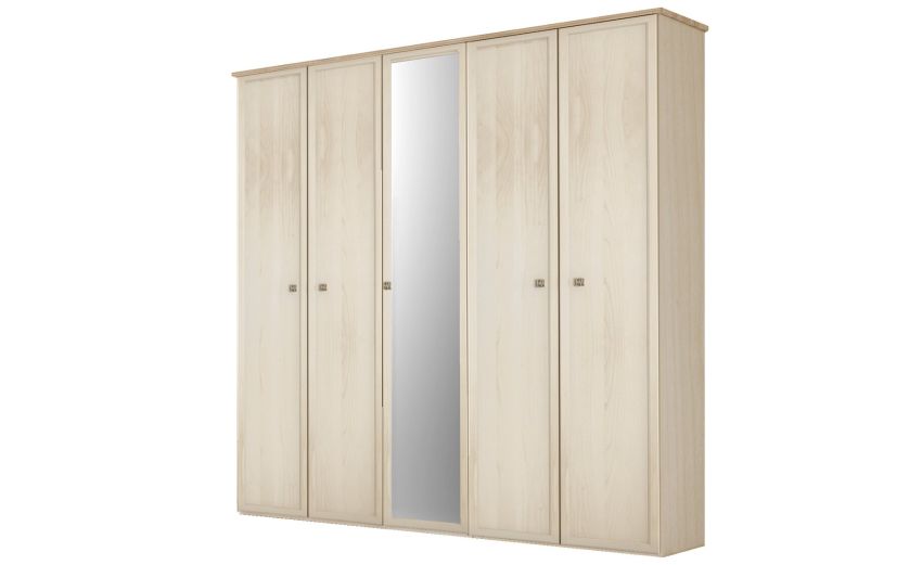 Susy armadio 5 ante battenti betulla con specchio-In pannello ecologico certificato-Legno naturale-Pannello ecologico-241 cmx216 cm