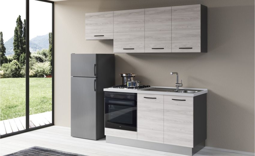 Gilda cucina 210 cm colore frassino ghiaccio -3 elettrodomestici--Pannello-216 cmx210 cm
