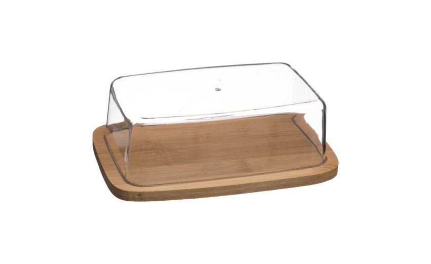Portaburro in bamboo con coperchio in vetro- -Legno naturale-Bamboo-12 cmx19 cm