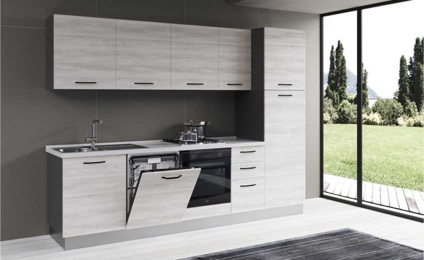 Gilda cucina 285 cm colore frassino ghiaccio-4 elettrodomestici