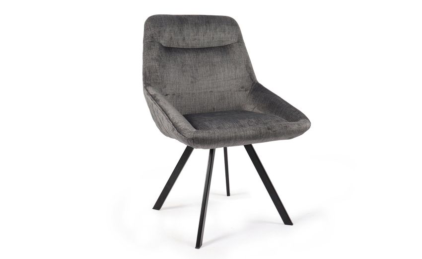 Emily sedia in tessuto effetto velluto grigio--Grigio scuro-Tessuto-89 cmx53 cm
