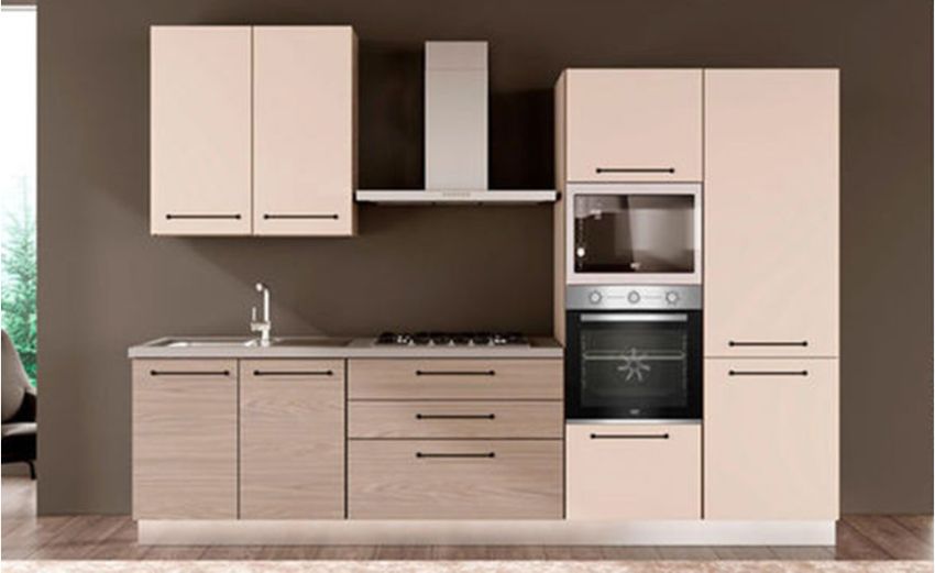 Noa cucina 330 cm colore rovere grigio e grigio angora-4 elettrodomestici-Legno chiaro-Pannello melaminico-240 cmx300 cm Noa cucina 330 cm colore rovere grigio e grigio angora-4 elettrodomestici-Legno chiaro-Pannello melaminico-240 cmx300 cm