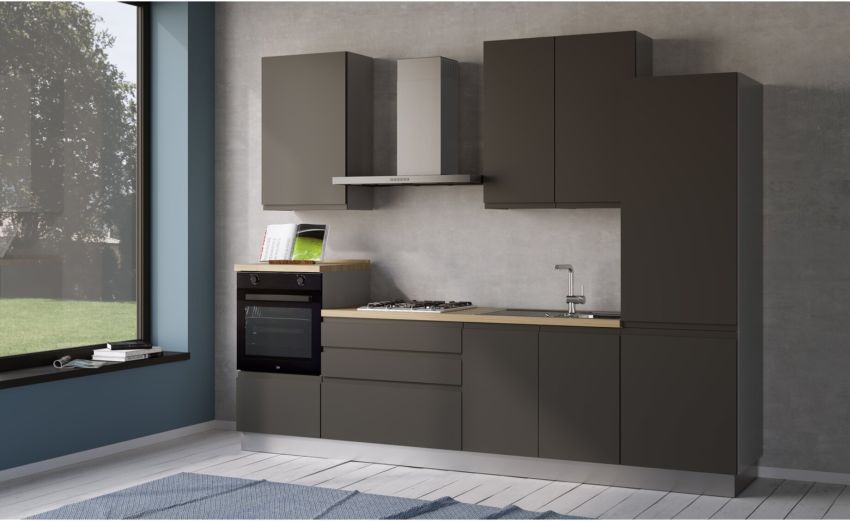 Iris cucina 300 cm colore grigio scuro con frigo -3 elettrodomestici--Melaminico