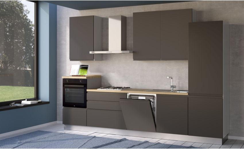 Iris cucina 330 cm colore grigio scuro con lavastoviglie-4 elettrodomestici--Melaminico