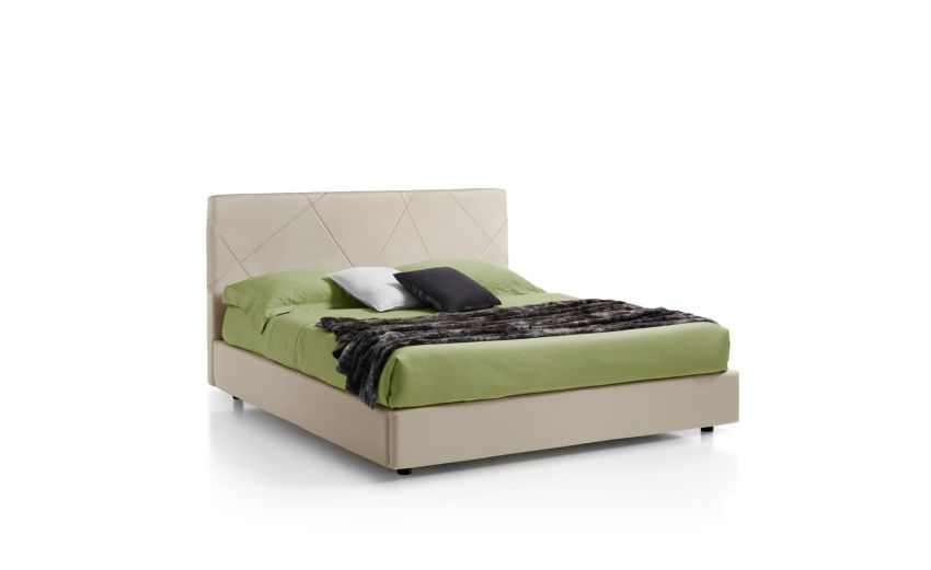 Tom letto matrimoniale contenitore comfort sabbia-In similpelle