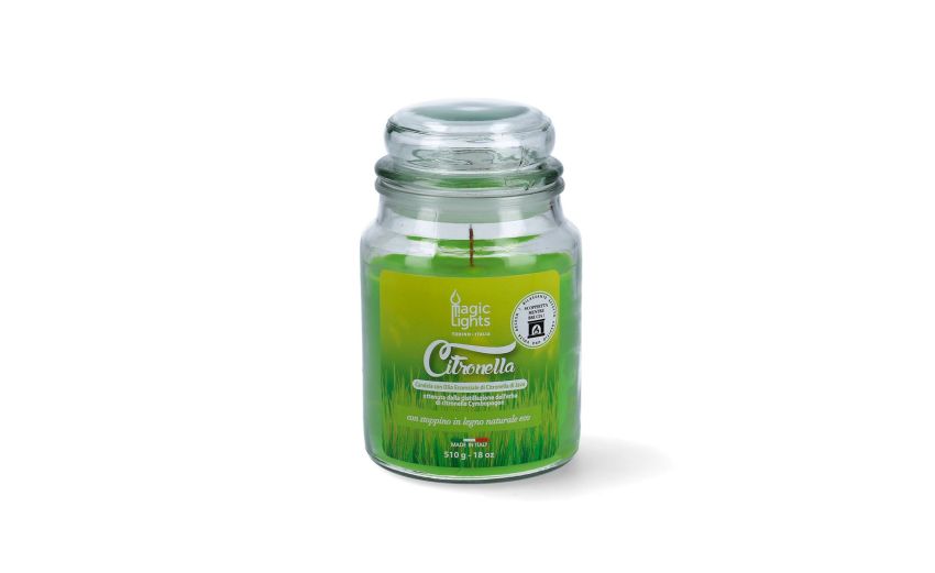 Citronella candela profumata in giara di vetro--Verde-Vetro