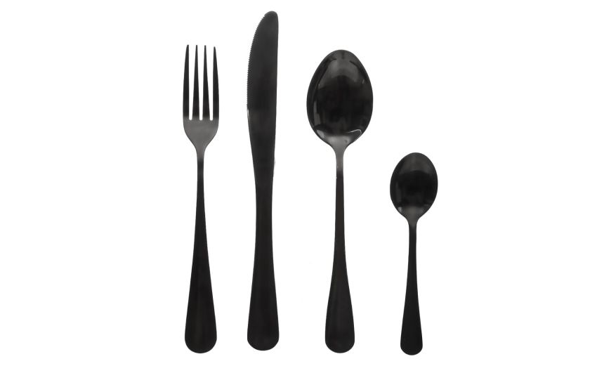 Black servizio 16 posate in acciaio inox nero- -Nero-Acciaio
