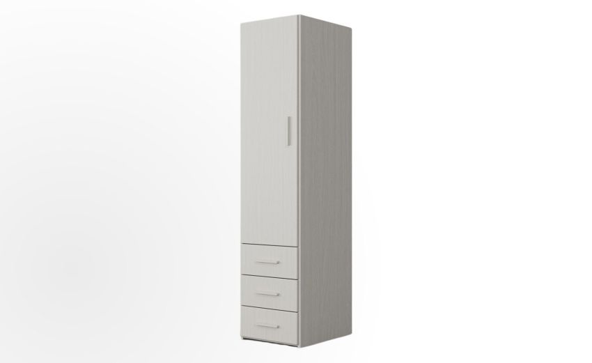 Cabrio armadio 1 anta 3 cassetti betulla-L.49 x H.208 x P.62 cm-Legno bianco-Pannello ecologico-208 cmx49 cm