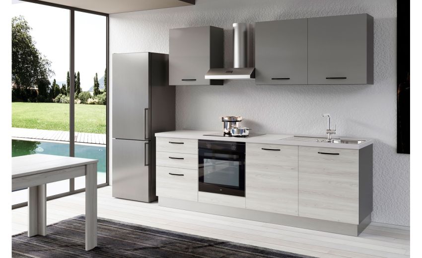 Gilda 2.0 cucina 300 cm colore frassino ghiaccio e light grey -3 elettrodomestici