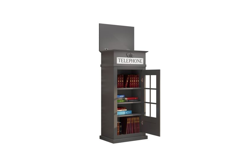 Street cabina libreria grigia con 1 anta battente in vetro-In pannello