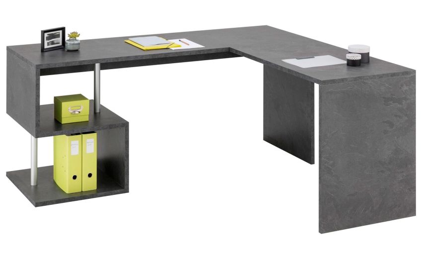 Studio scrivania colore grigio-Misure L 160 x P 180/60 x H 77