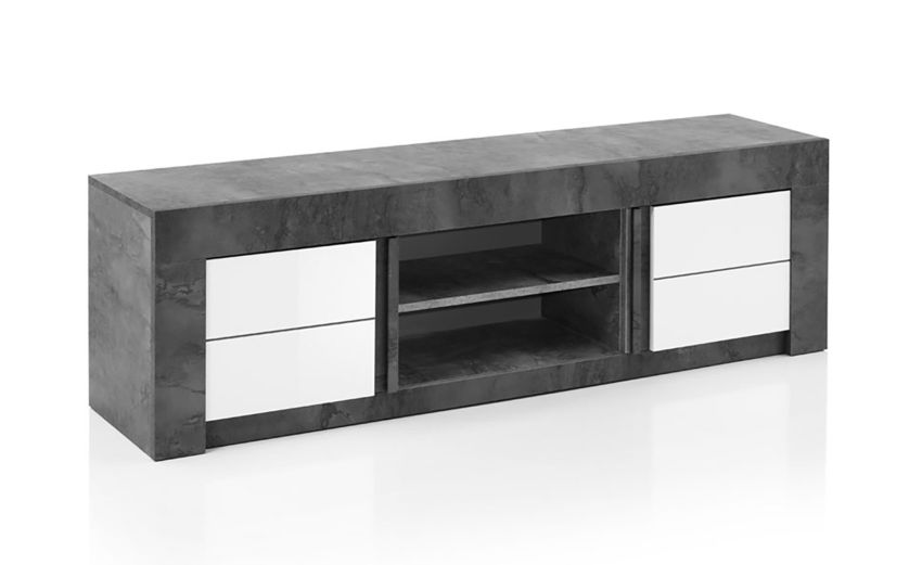 Tokyo porta TV colore grigio e bianco lucido--Pietra scura-Pannello-52 cmx170 cm