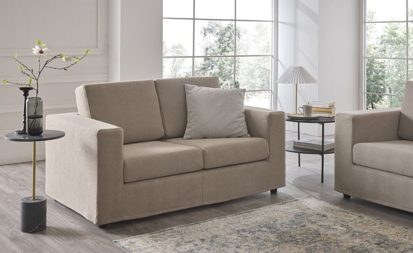 Ibiza divano 2 posti in tessuto beige -Interamente sfoderabile-Beige-Poliestere-85 cmx160 cm
