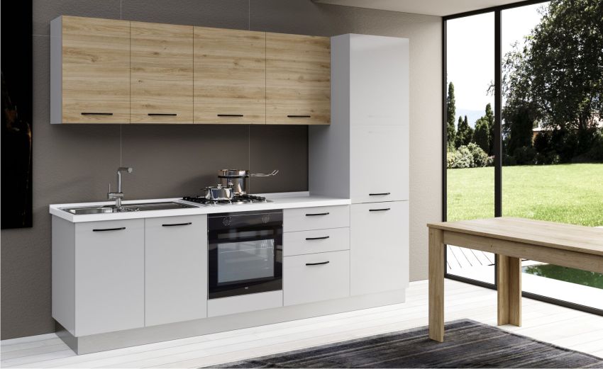 Gilda cucina 270 cm colore light grey e rovere cadiz-3 elettrodomestici