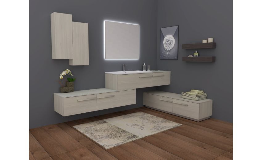 Deluxe base a terra cemento grigio cielo-2 cassetti con top-Grigio-Pannello-32 cmx150 cm Deluxe base a terra cemento grigio cielo-2 cassetti con top-Grigio-Pannello-32 cmx150 cm