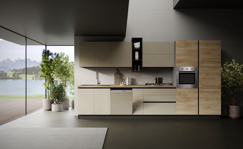 Maila cucina 393 cm colore quercia e argilla---Melaminico Maila cucina 393 cm colore quercia e argilla---Melaminico