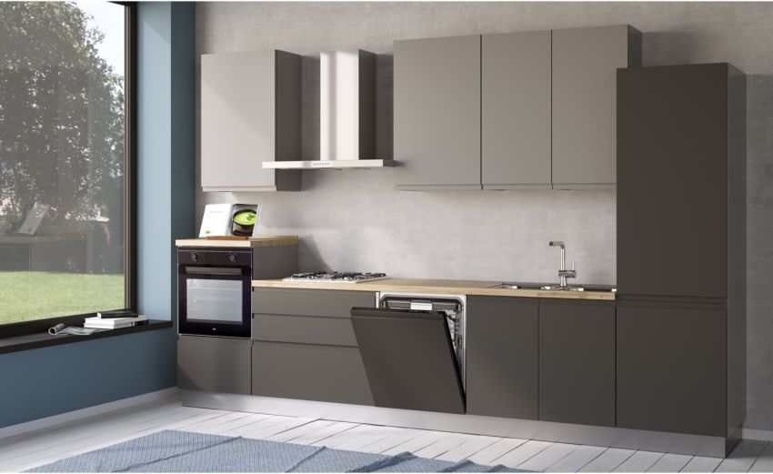 Iris cucina 360 cm colore grigio scuro e grigio chiaro con lavastoviglie-4 elettrodomestici--Melaminico Iris cucina 360 cm colore grigio scuro e grigio chiaro con lavastoviglie-4 elettrodomestici--Melaminico