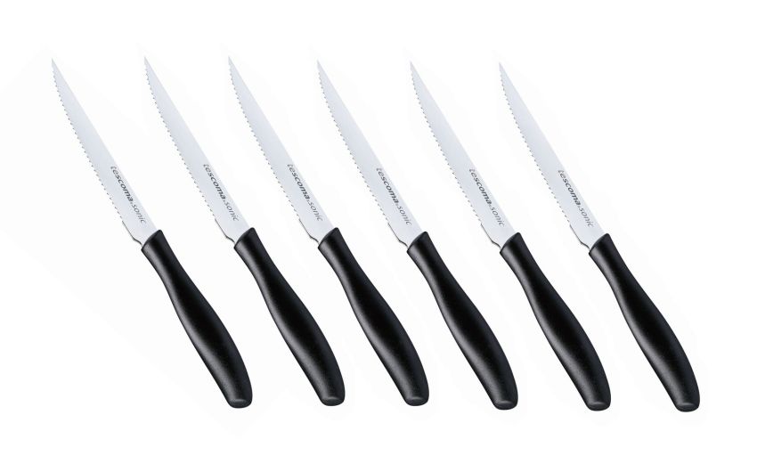 Sonic set 6 coltelli da bistecca in acciaio 12 cm- -Nero-Acciaio