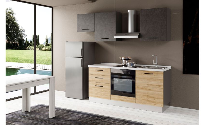 Gilda 2.0 cucina 240 cm colore roverre cadiz e portland -3 elettrodomestici