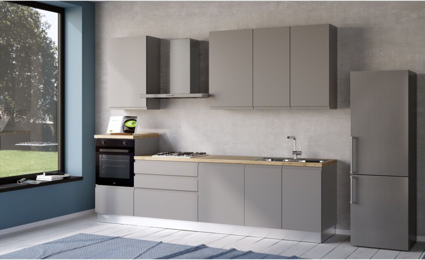 Iris cucina 300 cm colore grigio chiaro-2 elettrodomestici--Melaminico Iris cucina 300 cm colore grigio chiaro-2 elettrodomestici--Melaminico