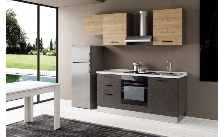 Gilda 2.0 cucina 240 cm colore portland e rovere cadiz -3 elettrodomestici Gilda 2.0 cucina 240 cm colore portland e rovere cadiz -3 elettrodomestici