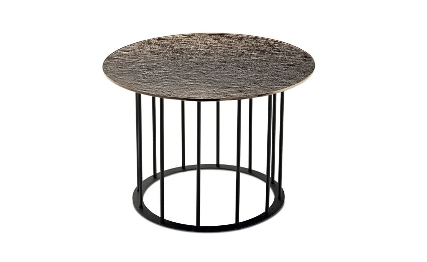 Chic tavolino rotondo Ø 60 metallo nero e piano bronzo martellato--Bronzo-Metallo-40 cmx60 cm