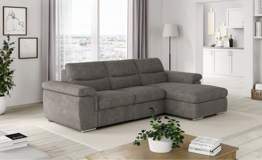 Vanity divano con penisola in tessuto grigio-Panchetta relax estraibile-Grigio-Tessuto-120 x 130 cm