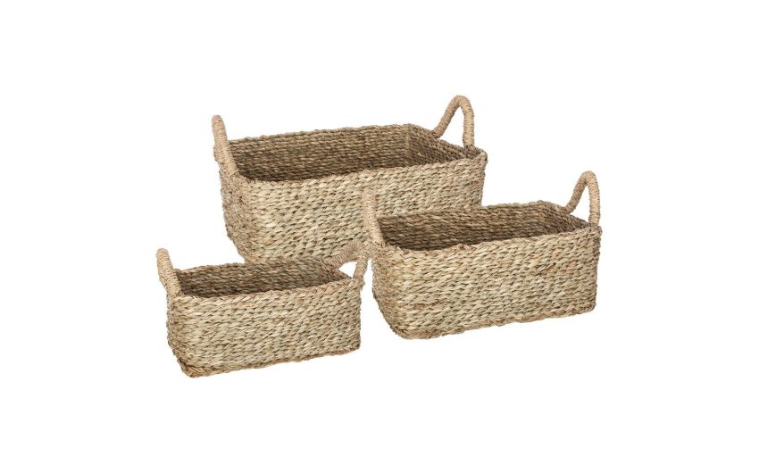 Rect cestino con manici in fibra naturale 32x22 cm--Beige-Fibra naturale-12 cmx32 cm
