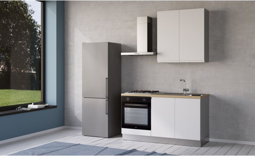 Iris cucina 150 cm colore bianco opaco con forno-2 elettrodomestici--Melaminico Iris cucina 150 cm colore bianco opaco con forno-2 elettrodomestici--Melaminico